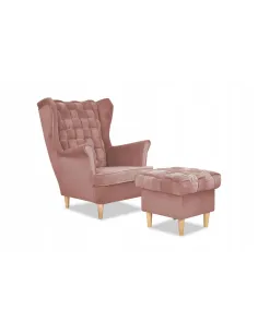 Fåtölj Uszak Carol med fotpall skandinavisk Family Meble smutsrosa