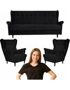 Komplett svart soffgrupp med 2 fåtöljer ARI Family Meble